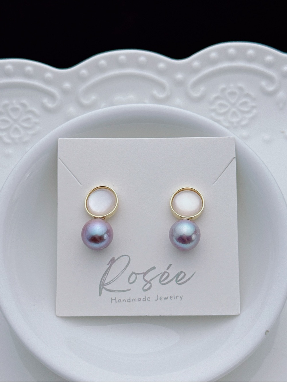 26E535 Handmade Blueberry Luster Edison Freshwater Pearl MOP Studs Earrings